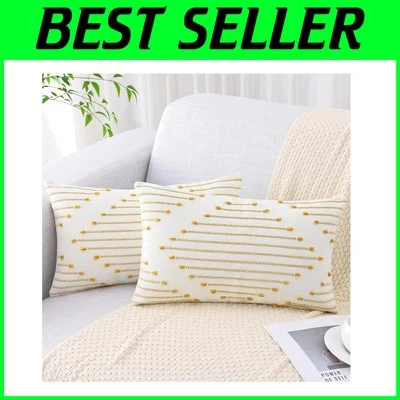 Capas de travesseiro decorativas chiques 12X20 em amarelo e branco - perfeitas para todas as estações - Imagem 1 de 4