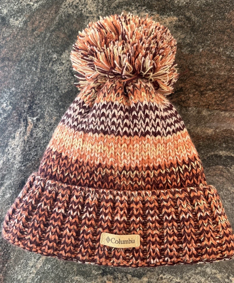 Columbia Winter Blur Pom Pom Beanie Fleece Lined Thick Knit Burgundy Pink Winter - Image 1 of 4