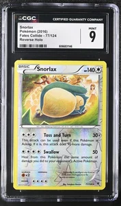 CGC 9 MINT Snorlax 2016 Fates Collide 77/124 Reverse Holo Pokemon Card - Picture 1 of 2