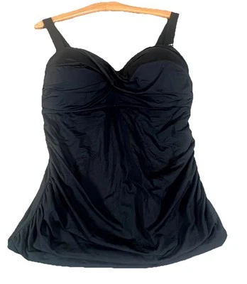 Anne Cole Tankini Bandeau Swim Top Women's 18W Black Nylon Stretch Knot Front - Image 1 of 4