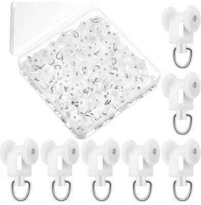 100 Pcs Curtain Track Glider Rollers Hooks Ceiling Rail Carriers for Drapes - Image 1 of 4