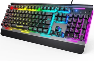 TECKNET RGB Gaming Keyboard UK Layout, USB Wired Computer with Black - Picture 1 of 7