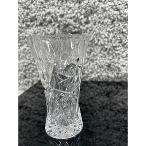 Crystal Clear Press Cut Glass Flared Cylinder Flower Vase Star Design 4"X1.75" - Picture 1 of 10