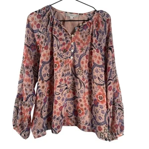 NEW Loft Women Pink Long Sleeve Lined Paisley Casual Pullover Blouse Top Size LP - Picture 1 of 8