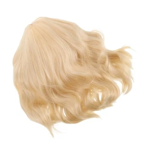 Parrucca Bob Capelli Umani Ricci Con Bangs Media Lunghezza Colore Dorato per Donna - Foto 1 di 12