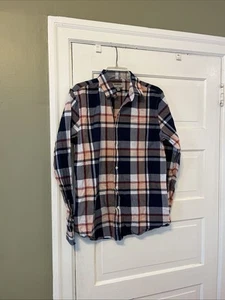 Express Fitted Cotton Long Sleeve Mens Plaid Shirt Size Medium 15 - 15 1/2 Blue - Picture 1 of 5