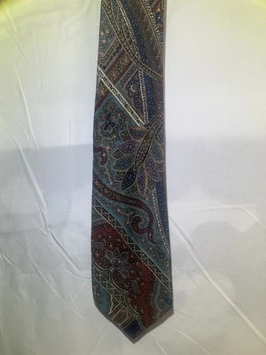 Corbata Valentino De Colección Hombre 100% Seda Borgoña Azul Paisley Hecha en Italia Foto 1 de 4