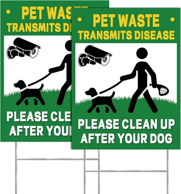 Paquete de 2 letreros para perros sin caca para patio y limpieza después de desechos de mascotas, 13"X10" doble- Foto 1 de 4