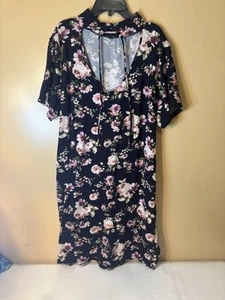 CLEO Apparel Flower Print Dress Open Front Short Sleeves Size 3XL - Picture 1 of 5