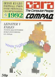 LEINSTER v IRISH EXILES, IRELAND 22 Sep 1992 RUGBY PROGRAMME at DUBLIN - Picture 1 of 1