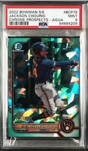 2022 Bowman Zaffiro Cromo Jackson Chourio 1° rifrattore acqua /55 RC PSA 9 - Foto 1 di 2