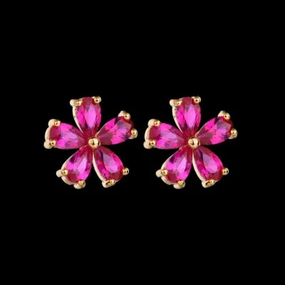 Pendientes de plata de ley 925 de 3x5 mm con rubí pera de 1/2"" chapados en oro rosa Foto 1 de 2