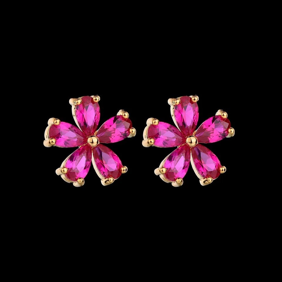 Pendientes de plata de ley 925 de 3x5 mm con rubí pera de 1/2"" chapados en oro rosa Foto 1 de 1