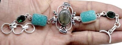 925 Sterling Silver Labradorite & Chrome Gemstone Jewelry Bracelet Size-7-8'' - Image 1 of 3