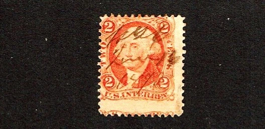 1862-71 Revenue First Issue  2c Org  Wash. INTER REVENUE Sc#R15c Pen Cancel Note - Image 1 of 1