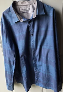 CALVIN KLEIN Men's  Long Sleeve  Dress Shirt XL/TG Blue with Black & Blue Lines - Picture 1 of 5