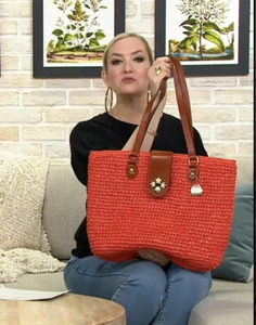 Patricia Nash Manarola Straw Tote in Koi OrangeNWT Classic!! - Picture 1 of 11