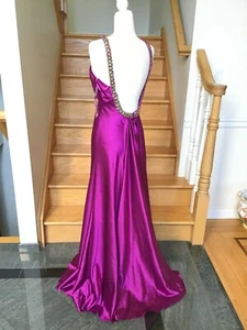 Neu FAVIANA 6741 Charmeuse pflaume langes festliches Ballkleid PAGEANTKLEID Gr. 8 - Bild 1 von 6