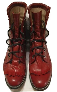 George Strait Womens 5.5 B Maroon Leather Single Kiltie Lace Ups. - Picture 1 of 8