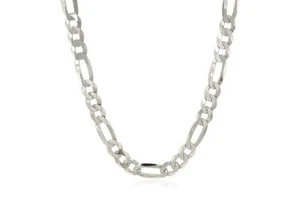 22" Inches Figaro Style Chain 5.5mm in Genuine Real Solid Sterling Silver - Picture 1 of 6