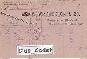 1889 BILLHEAD Detroit Michigan A. McPherson & Co. Comisión de Producción Comerciantes - Imagen 1 de 1