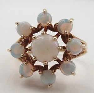 Vintage 14K Yellow Gold Opal Halo Ring Flower Snowflake Size 7 - Picture 1 of 6