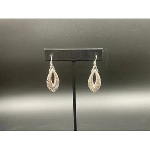 Sterling Silver Sarda Filigree Dangle Earrings Marquise Navette Scrollwork - Picture 1 of 5