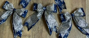 Luxury Navy Blue/Champagne Christmas Tree bows 8" Tree bows or 11" Tree Top bows - Picture 1 of 8