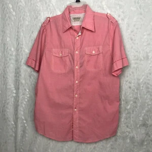 NWT Zara Man Young Division red white gingham fine checked s/s button down Large - Picture 1 of 7