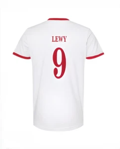 LEWY Robert Lewandowski #9 T-Shirt Polska With Eagle Soccer Poland Jersey Style - Picture 1 of 4