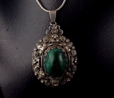 Anhänger Silber 835 Malachit grün - traumhaft schön & umwerfend Gravur - Bild 1 von 4