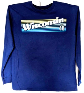Wisconsin Theme Women's Large Long-Sleeve T Shirt Blue - Picture 1 of 3