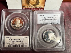 2 Different PCGS PR69DCAM Silver Qtrs: S. Carolina & New Hampshire. SQ1174 - Picture 1 of 7
