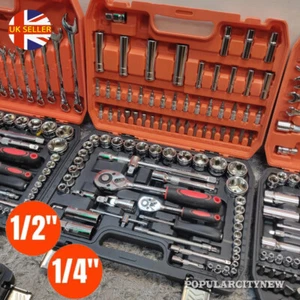 94PC 1/2" 1/4" Socket Set & Screwdriver Bit Torx Ratchet Driver Tool Kit Case - Picture 1 of 20