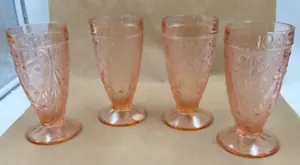 4 Vintage Tiara Rosa Sandwich Glas Wassergläser mit Fuß in Box = - Bild 1 von 4