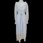 Vintage Laura Ashley Dress XL 70s Prairie Cottagecore White Gown Blue Ribbon