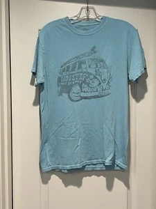 Mens Santa Monica CA T-shirt Sand & Surf Bus Graphic Turquoise Medium - Picture 1 of 9