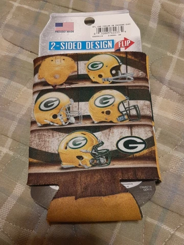GREEN BAY PACKERS KOOZIE CAN COOLER NEW DOUBLE SIDED FLAT Cover