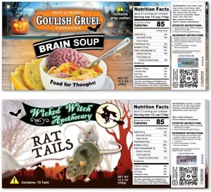 HALLOWEEN Soup Can Labels Joke Gag Gift Party Decorations Favors Witch Brain Rat - Picture 1 of 15