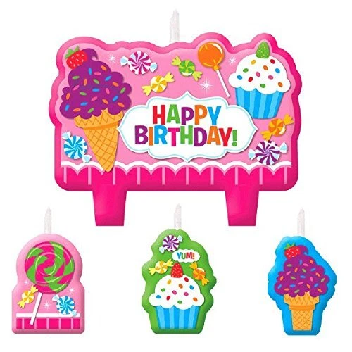 Sweet Shop Candy Cupcake Pink Kids Birthday Party Decoration Molded Cake Candles - Image 1 of 1