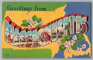 Postcard Greetings From Massachusetts, Large Letter - Picture 1 of 2