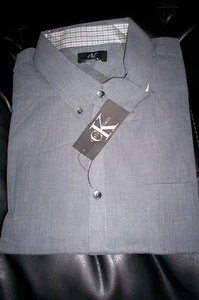 NWT CALVIN KLEIN MENS LONG SLEEVE DRESS SHIRT REGULAR FIT- GRAY - XL - Picture 1 of 1