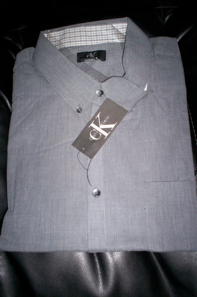 НОВЫЙ С ЯРЛЫКАМИ CALVIN KLEIN МУЖСКОЙ ДЛИННЫМ РУКАВОМ ПЛАТЬЕ РУБАШКА РЕГУЛЯРНЫЙ FIT-СЕРЫЙ - XL - Изображение 1 из 1