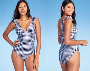 Women's Ruffle Gingham One Piece Swimsuit - Kona Sol -Navy -Various Sizes -S394 - Picture 1 of 5
