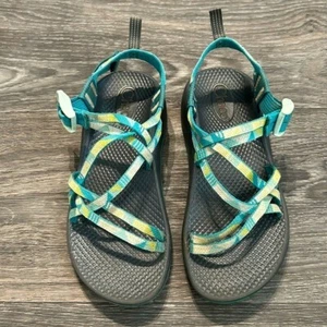 Chaco ZX/1 Kids SZ 4 Ecothread Sandals Yellow Turquoise Gray Hiking Water Shoes - Picture 1 of 8
