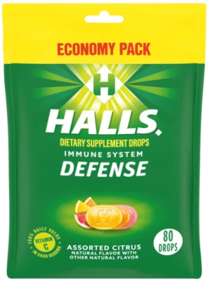 Halls Defensa Surtido Cítricos PACK ECONÓMICO Apoyo Inmunológico 80 Gotas para la Tos - 3pks Foto 1 de 4