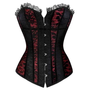 Black Red Burlesque Corset Top Basque Cincher Lingerie Bustier Lace Up S-6XL 16 - Picture 1 of 10