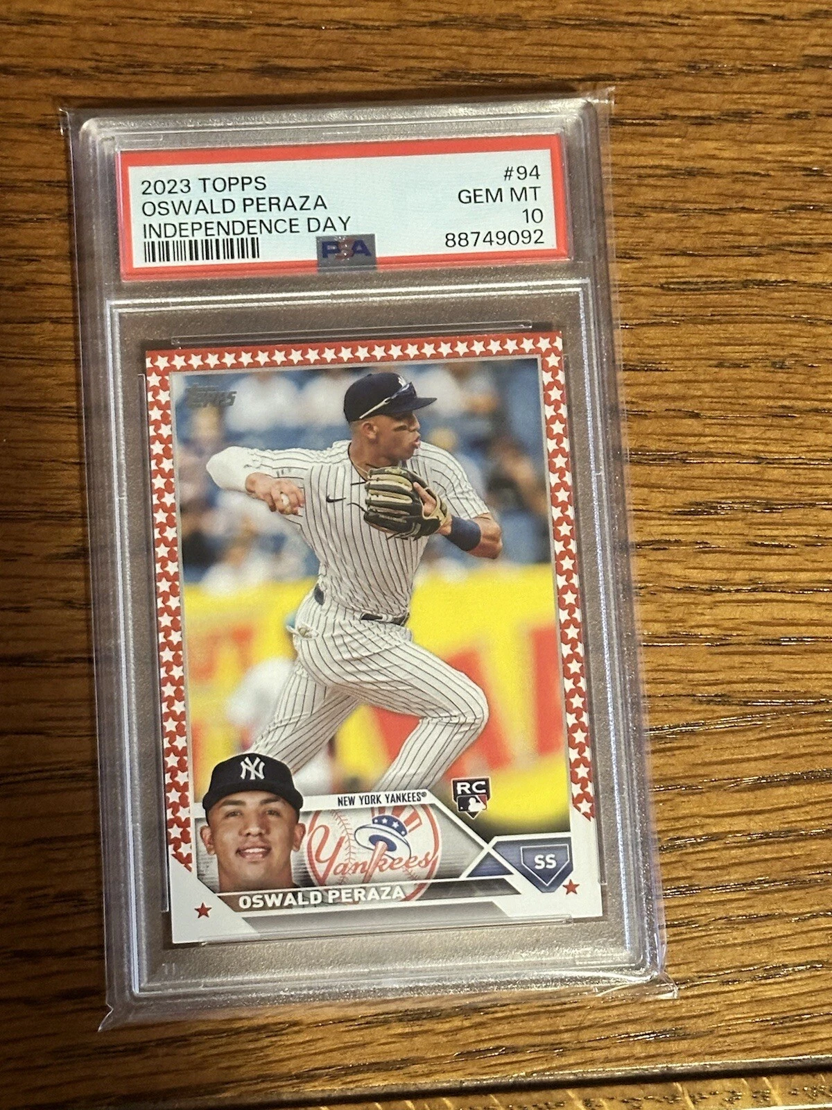 2023 Topps Series 1 Oswald Peraza INDEPENDENCE DAY PARALLEL RC #/76 SSP #94 NYY