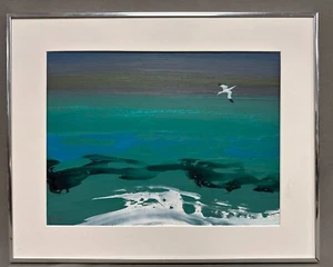 Virginia Berresford (1902-1995) Dipinto acrilico paesaggio marino astratto - Firmato - Foto 1 di 6