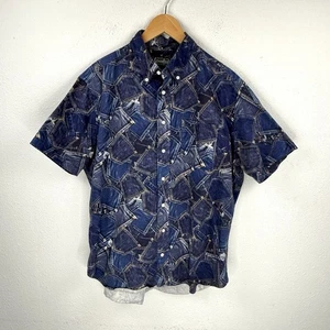 Gitman Bros Vintage Shirt Mens XL Button Up Camp Short Sleeve Denim Pockets AOP - Picture 1 of 7